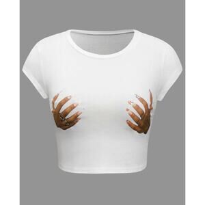 Micas, Hands Print Round Neck Crop Top, NWT, Small